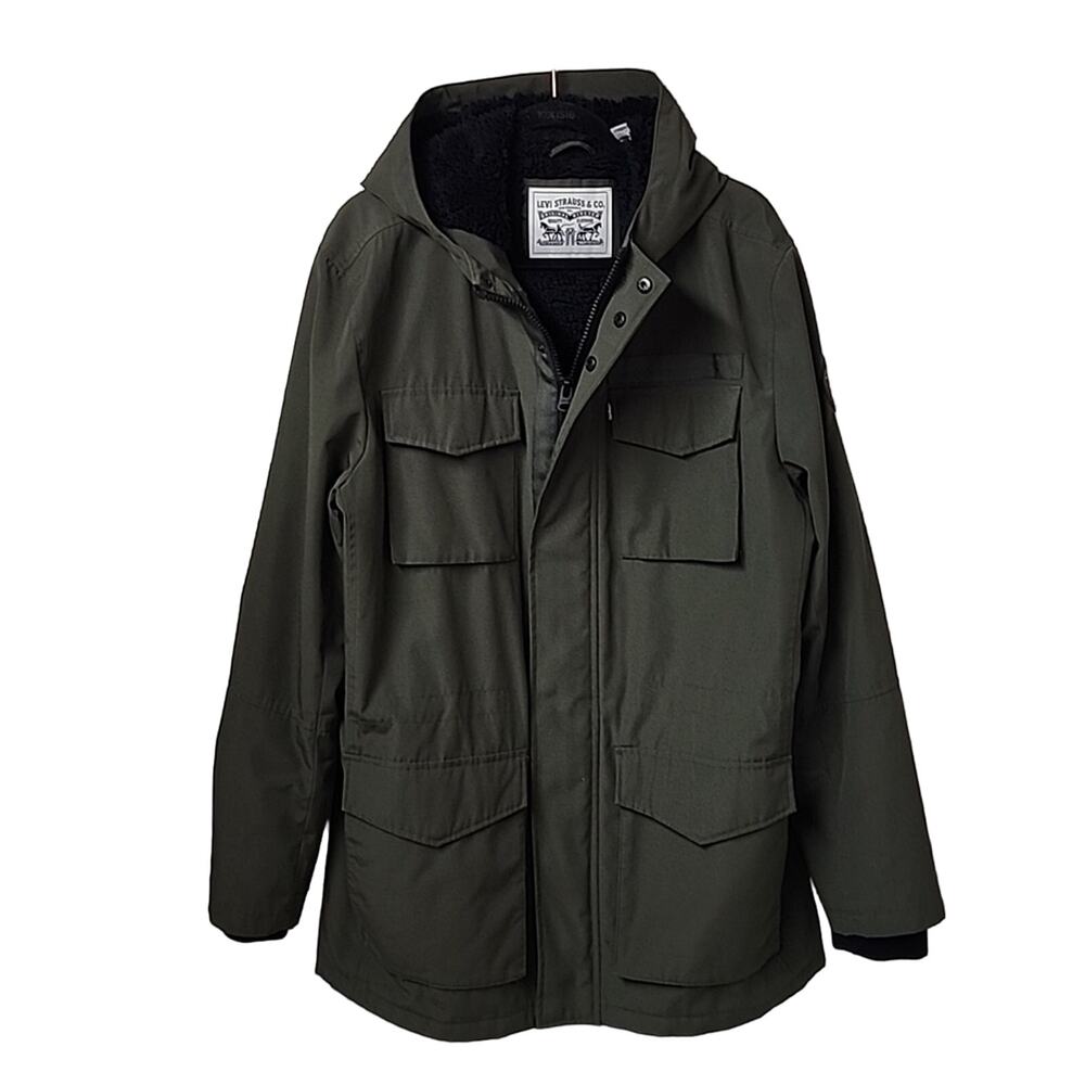 Levi's Arctic Hooded Fleece Lined Four Pocket Parka Jacket Green Mens Size XL